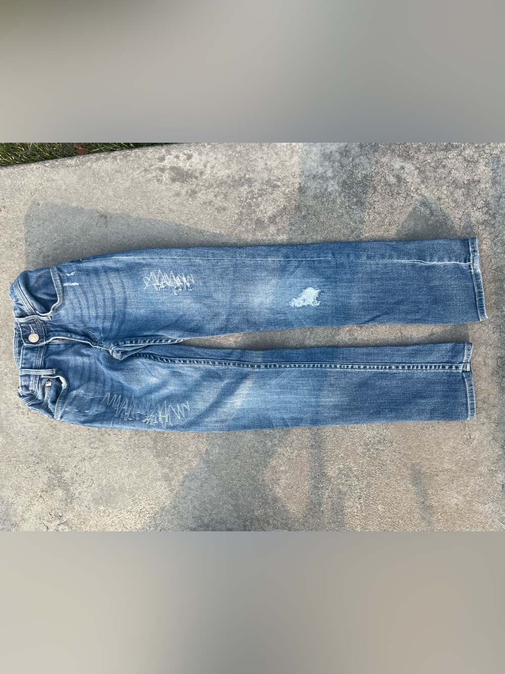 &Denim Skinny Ripped Denim Jeans in Washed Blue